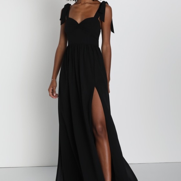 Lulus Dresses & Skirts - Lulus Radiant Charisma Black Chiffon Ruched Tie-strap Maxi Dress - Size L